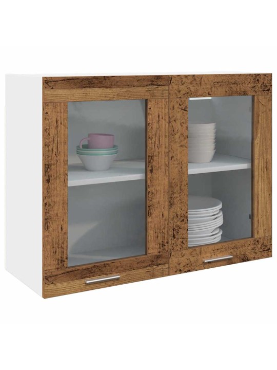 Horní prosklená skříňka old wood 80x31x60 cm kompozitní dřevo