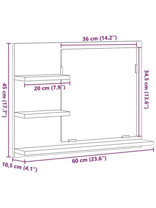 Koupelnová skříňka se zrcadlem old wood 60 x 10,5 x 45 cm