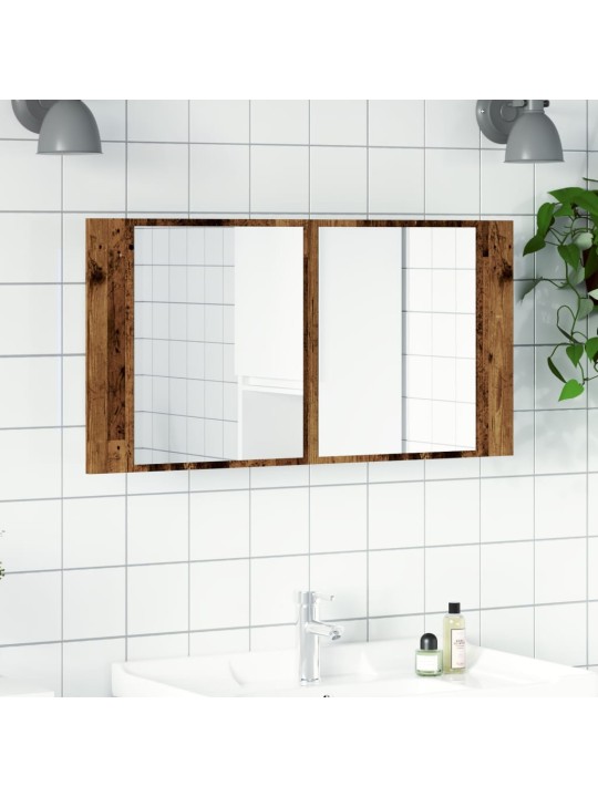 Zrcadlová skříňka s LED old wood 90x12x45 cm kompozitní dřevo