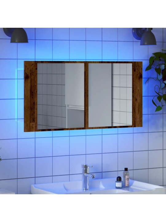 Zrcadlová skříňka s LED old wood 90x12x45 cm kompozitní dřevo