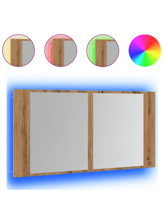 Zrcadlová skříňka s LED dub artisan 90x12x45cm kompozitní dřevo