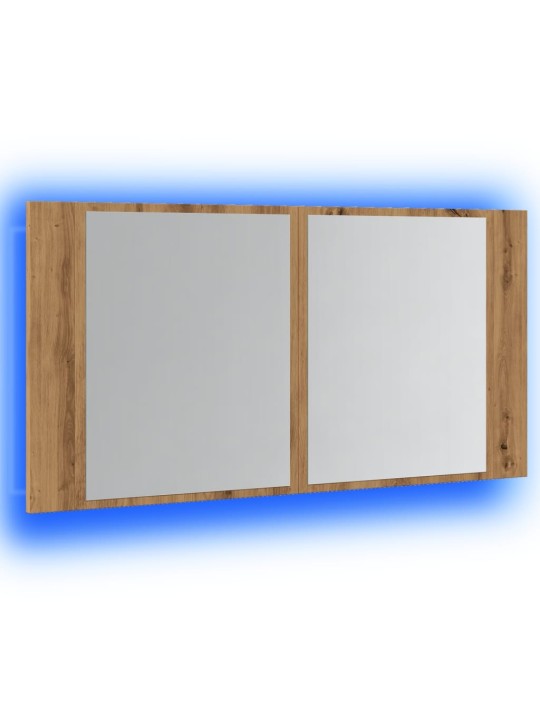 Zrcadlová skříňka s LED dub artisan 90x12x45cm kompozitní dřevo