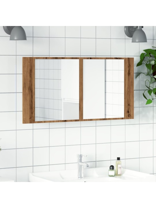 Zrcadlová skříňka s LED dub artisan 90x12x45cm kompozitní dřevo