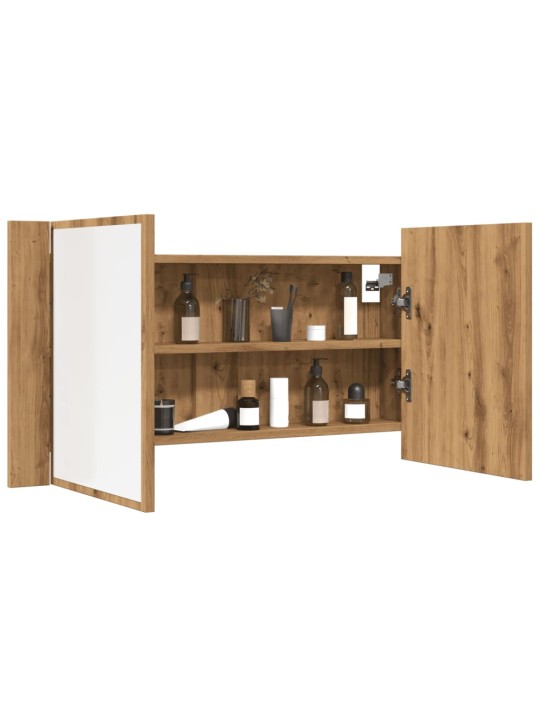Zrcadlová skříňka s LED dub artisan 90x12x45cm kompozitní dřevo