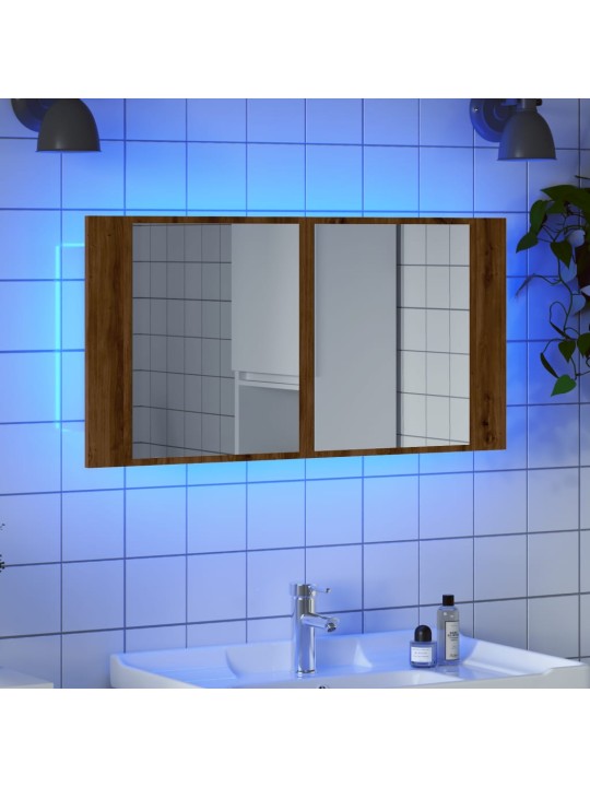 Zrcadlová skříňka s LED dub artisan 90x12x45cm kompozitní dřevo