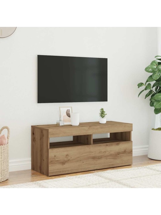 Tv stolek s led dub artisan 90 x 35 x 40 cm kompozitní dřevo