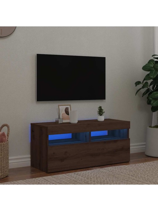 Tv stolek s led dub artisan 90 x 35 x 40 cm kompozitní dřevo