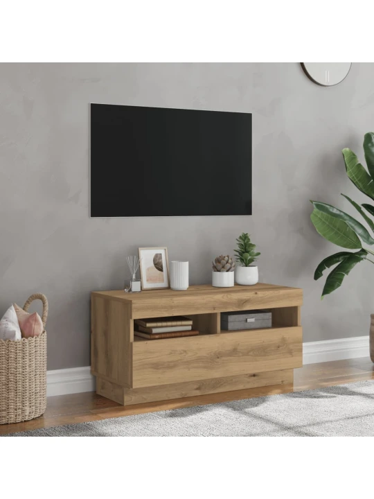 TV skříňka s LED dub artisan 80 x 35 x 40 cm kompozitní dřevo