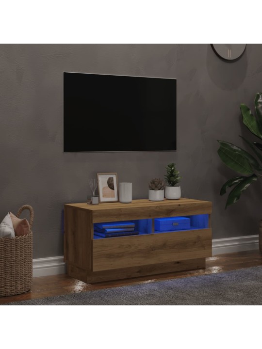 TV skříňka s LED dub artisan 80 x 35 x 40 cm kompozitní dřevo