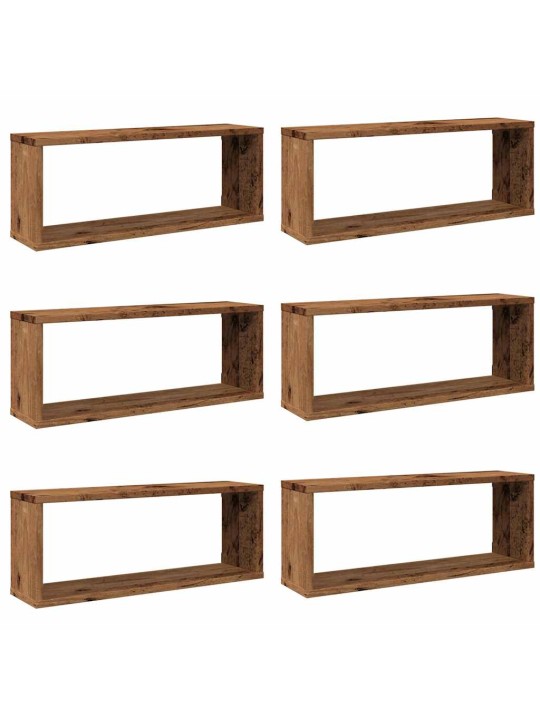 Nástěnné obdélníkové police 6 ks old wood 60x15x23 cm kompozit