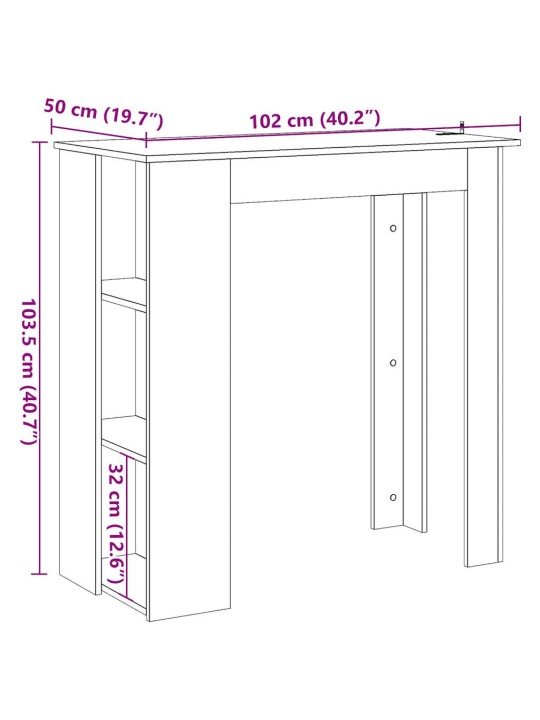 Barový stůl s regálem old wood 102x50x103,5 cm kompozitní dřevo