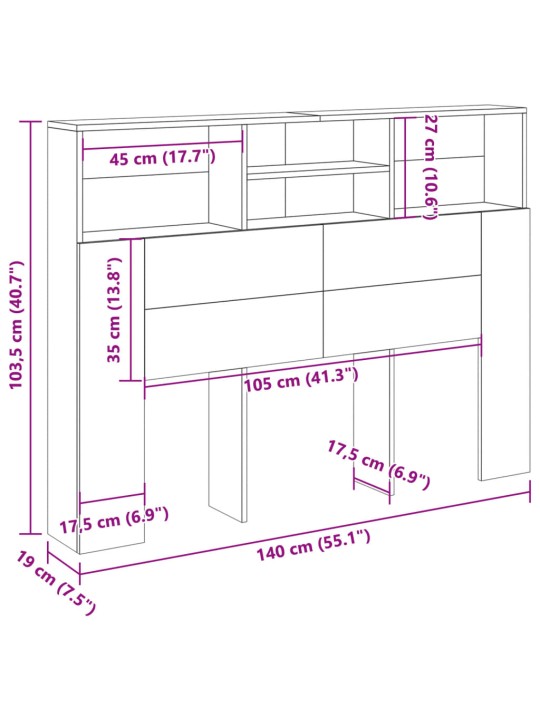 Čelo postele s úložným prostorem old wood 140 x 19 x 103,5 cm