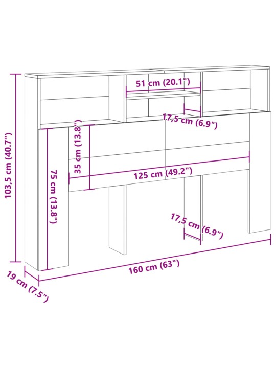 Čelo postele s úložným prostorem old wood 160 x 19 x 103,5 cm