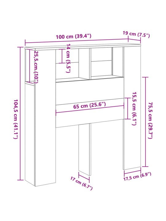 Čelo postele s úložným prostorem old wood 100 x 19 x 104,5 cm