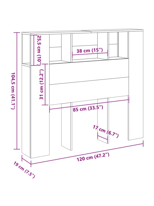 Čelo postele s úložným prostorem old wood 120 x 19 x 104,5 cm