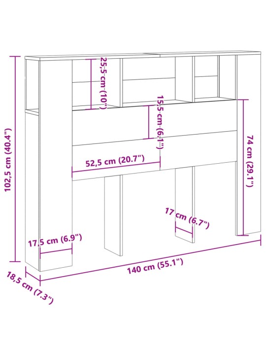Čelo postele s úložným prostorem old wood 140 x 18,5 x 102,5 cm