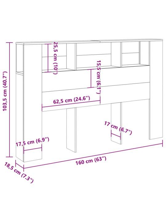 Čelo postele s úložným prostorem old wood 160 x 18,5 x 103,5 cm