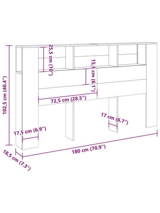 Čelo postele s úložným prostorem old wood 180 x 18,5 x 102,5 cm