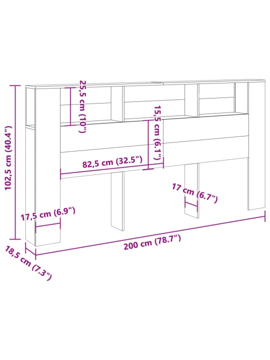 Čelo postele s úložným prostorem dub artisan 200x18,5x102,5 cm
