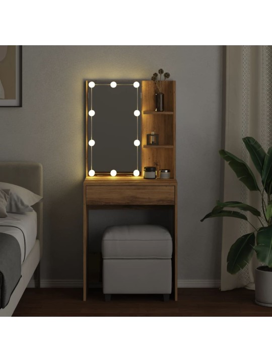 Toaletní stolek s LED dub artisan 60 x 40 x 140 cm