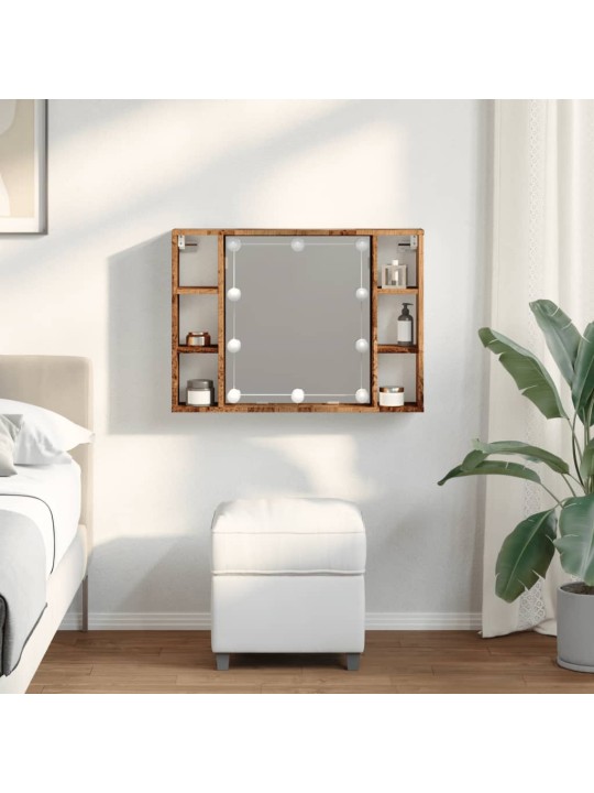 Zrcadlová skříňka s LED old wood 76x15x55 cm kompozitní dřevo