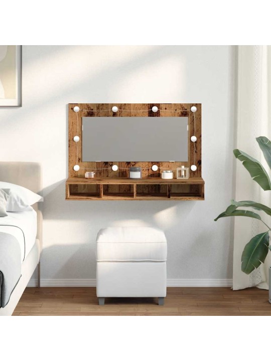 Zrcadlová skříňka s led starého dřeva 90 x 31,5 x 62 cm