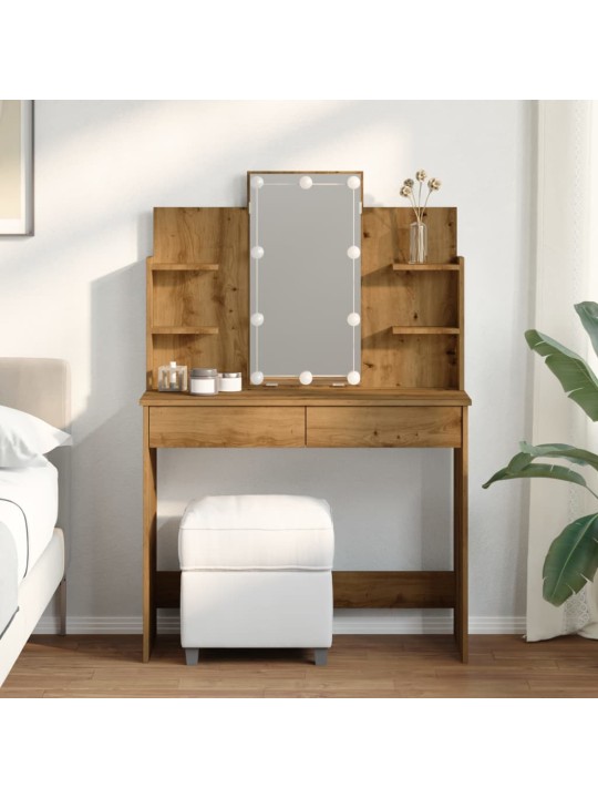 Toaletní stolek s led osvětlením dub artisan 96 x 40 x 142 cm