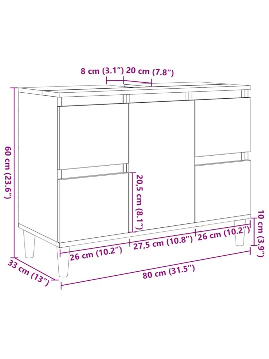 Skříňka pod umyvadlo betonově šedá 80x33x60 cm kompozitní dřevo