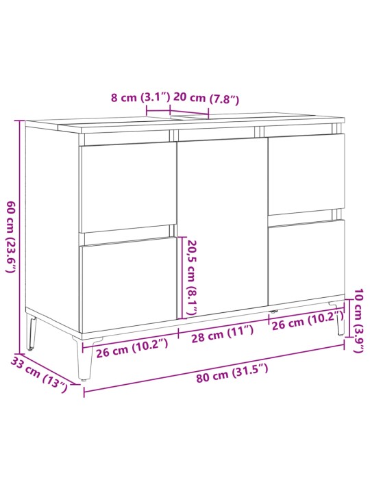 Skříňka pod umyvadlo betonově šedá 80x33x60 cm kompozitní dřevo
