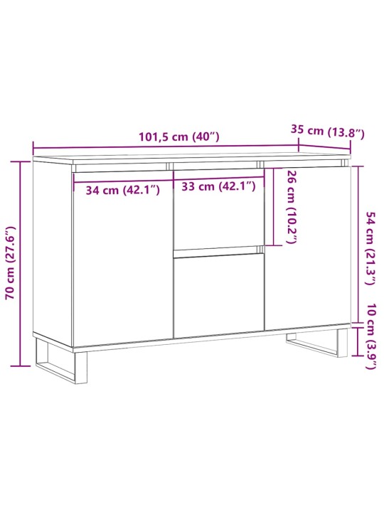 Příborník old wood 104 x 35 x 70 cm kompozitní dřevo