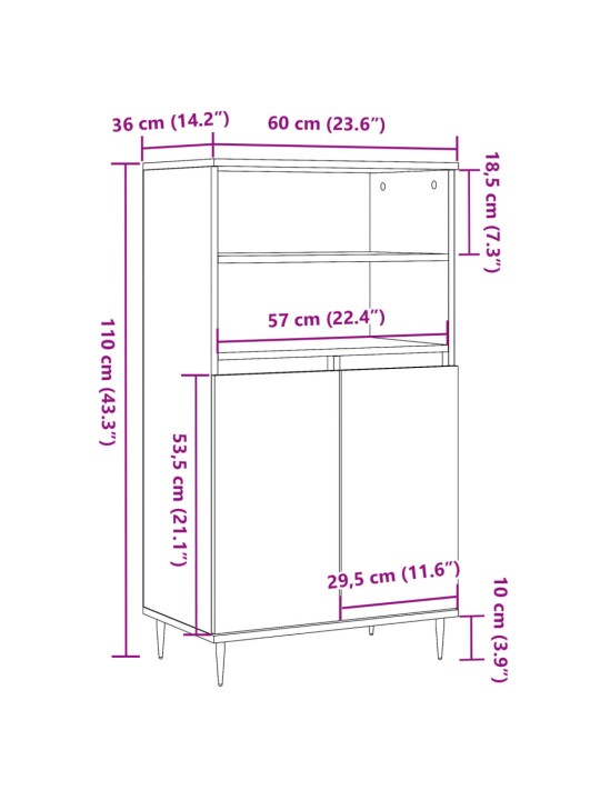 Skříň highboard old wood 60 x 36 x 110 cm kompozitní dřevo