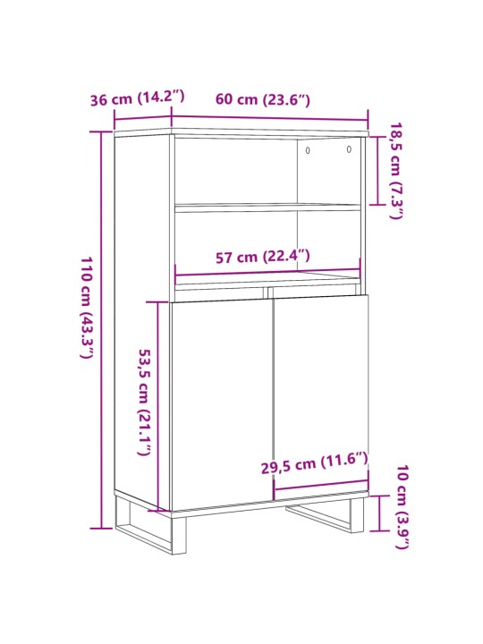 Skříň highboard old wood 60 x 36 x 110 cm kompozitní dřevo