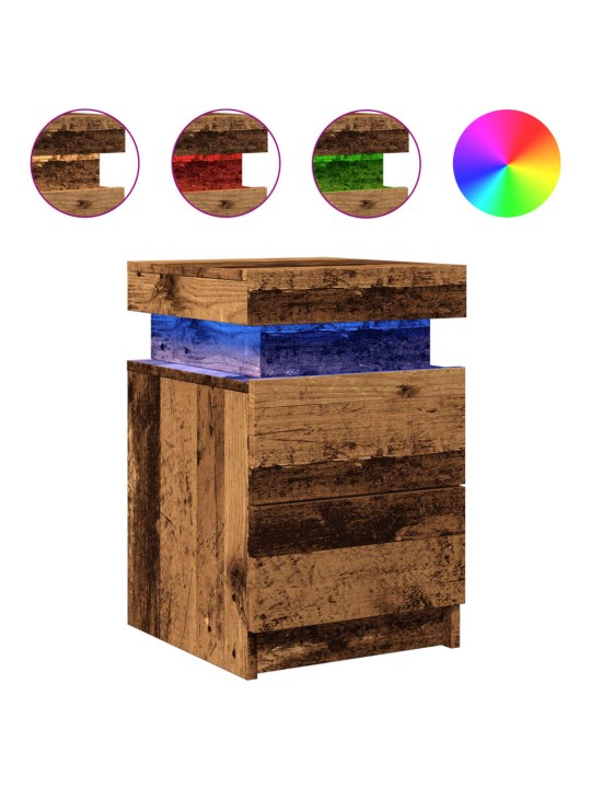 Noční stolky s led 2 ks old wood 35x39x55 cm kompozitní dřevo