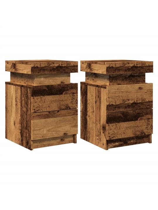 Noční stolky s led 2 ks old wood 35x39x55 cm kompozitní dřevo