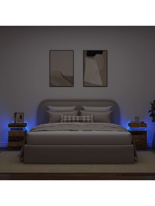 Noční stolky s led 2 ks old wood 35x39x55 cm kompozitní dřevo