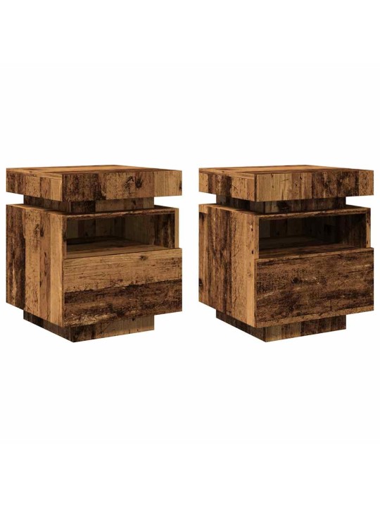 Noční stolky s led osvětlením 2 ks old wood 40 x 39 x 48,5 cm