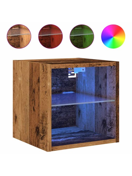 Nástěnná TV skříňka s LED osvětlením starého dřeva 30x28,5x30cm