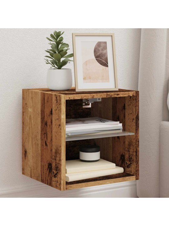 Nástěnná TV skříňka s LED osvětlením starého dřeva 30x28,5x30cm