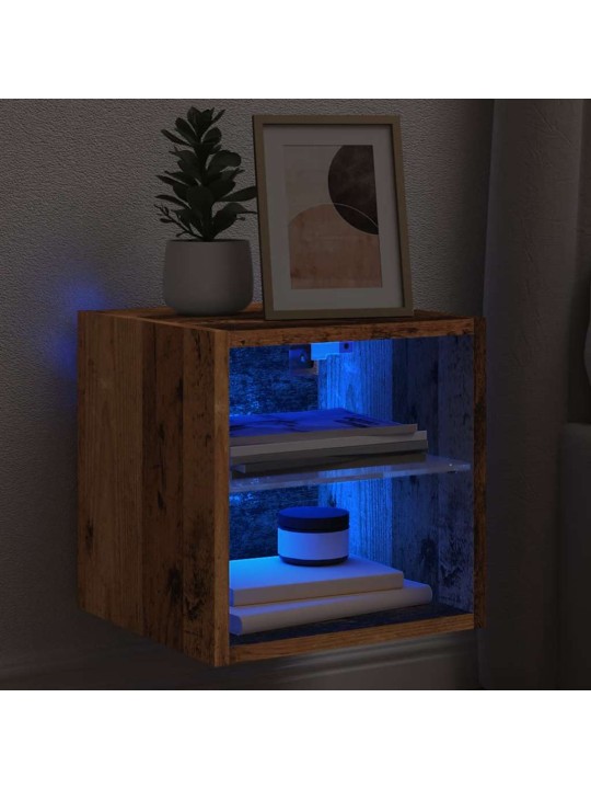 Nástěnná TV skříňka s LED osvětlením starého dřeva 30x28,5x30cm