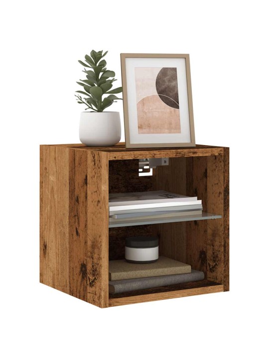 Nástěnná TV skříňka s LED osvětlením starého dřeva 30x28,5x30cm