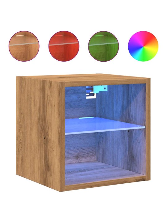Nástěnná tv skříňka s led osvětlením dub artisan 30x28,5x30 cm