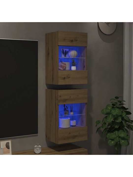 Nástěnné tv skříňky s led 2 ks dub artisan 40 x 30 x 60,5 cm