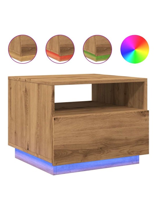 Konferenční stolek s led osvětlením dub artisan 50 x 49 x 40 cm