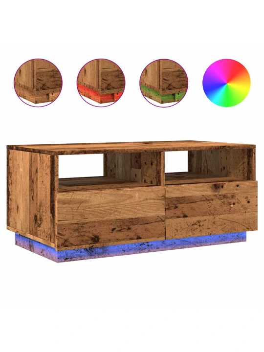 Konferenční stolek s led osvětlením old wood 90 x 49 x 40 cm