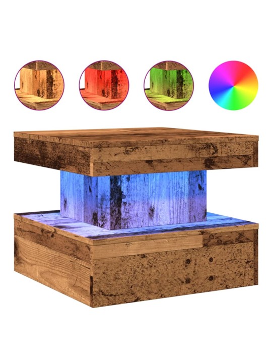 Konferenční stolek s led osvětlením old wood 50 x 50 x 40 cm