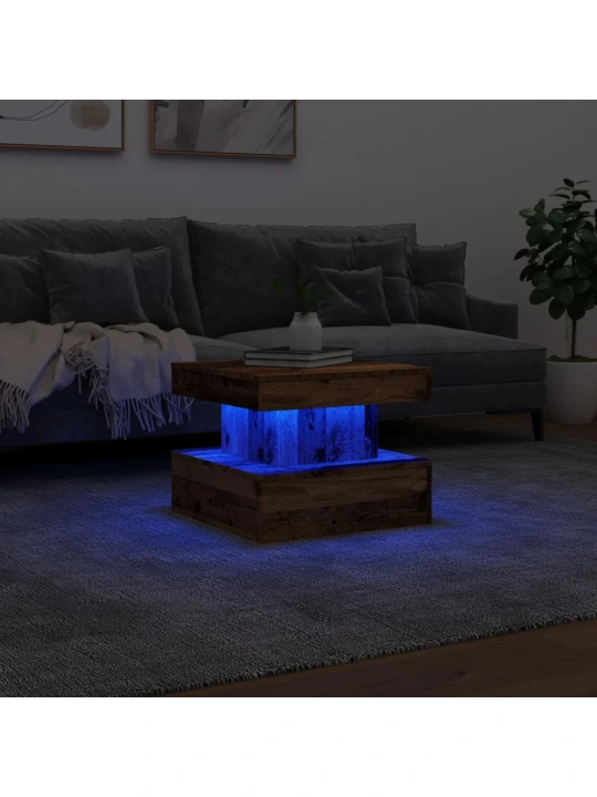 Konferenční stolek s led osvětlením old wood 50 x 50 x 40 cm