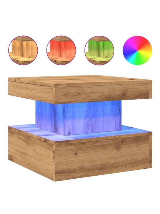 Konferenční stolek s led osvětlením dub artisan 50 x 50 x 40 cm