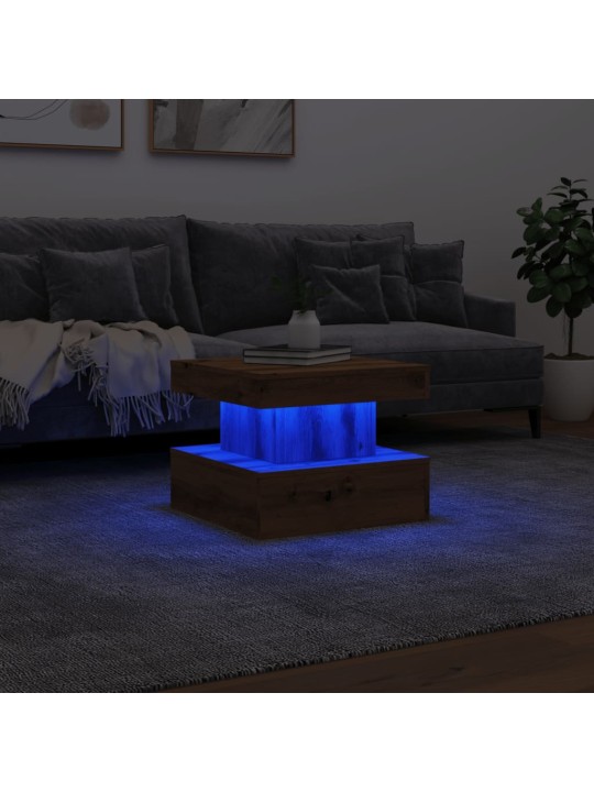 Konferenční stolek s led osvětlením dub artisan 50 x 50 x 40 cm