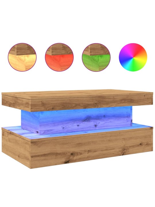 Konferenční stolek s led osvětlením dub artisan 90 x 50 x 40 cm