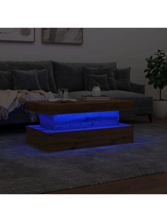 Konferenční stolek s led osvětlením dub artisan 90 x 50 x 40 cm